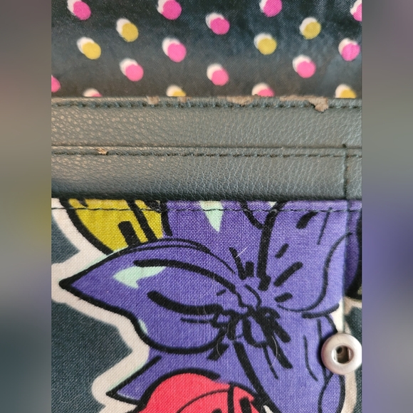 Vera Bradley Lily Floral Polka Dot Yellow Pink Multi Pocket Wallet - Picture 3 of 15